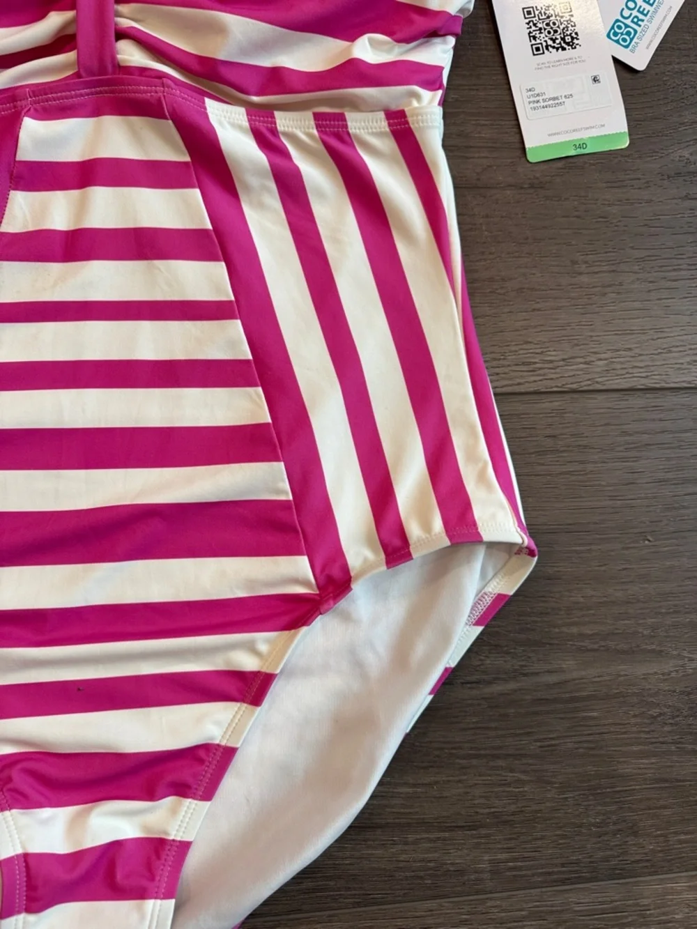 Coco Reef Pink and Cream Striped Strapless One-Piece Swimsuit - Picture 3 of 9